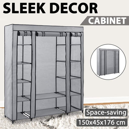 Wardrobe with Compartments and Rods Grey 150x45x176 cm Fabric