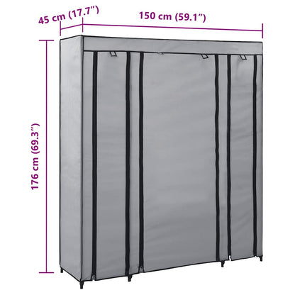 Wardrobe with Compartments and Rods Grey 150x45x176 cm Fabric