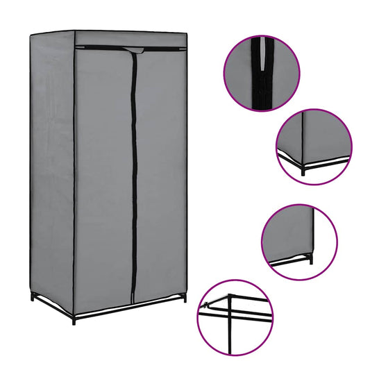 Wardrobe | Grey | Iron, Polyester | Medium | Collapsible | Wardrobe