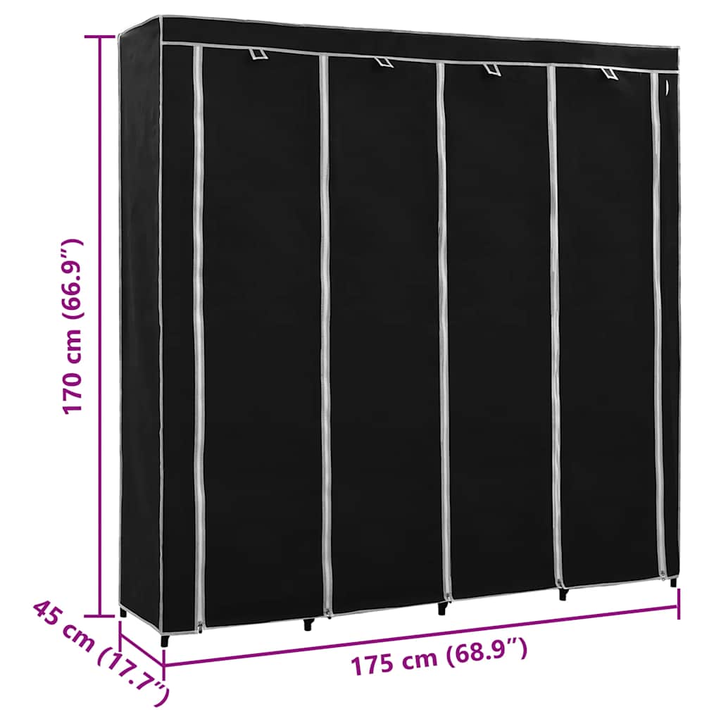 Wardrobe with 4 Compartments Black 175x45x170 cm