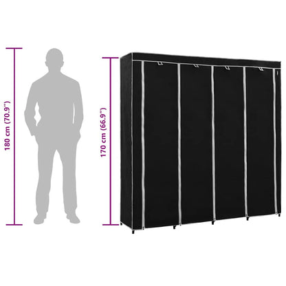 Wardrobe with 4 Compartments Black 175x45x170 cm