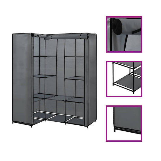 Wardrobe | Grey | Iron, Polyester | Compact | Corner Wardrobe
