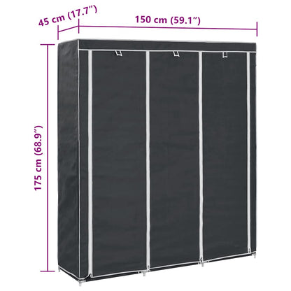 Wardrobe with Compartments and Rods Black 150x45x175 cm Fabric