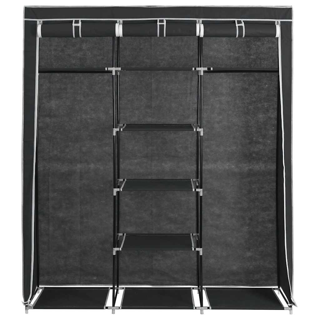 Wardrobe with Compartments and Rods Black 150x45x175 cm Fabric