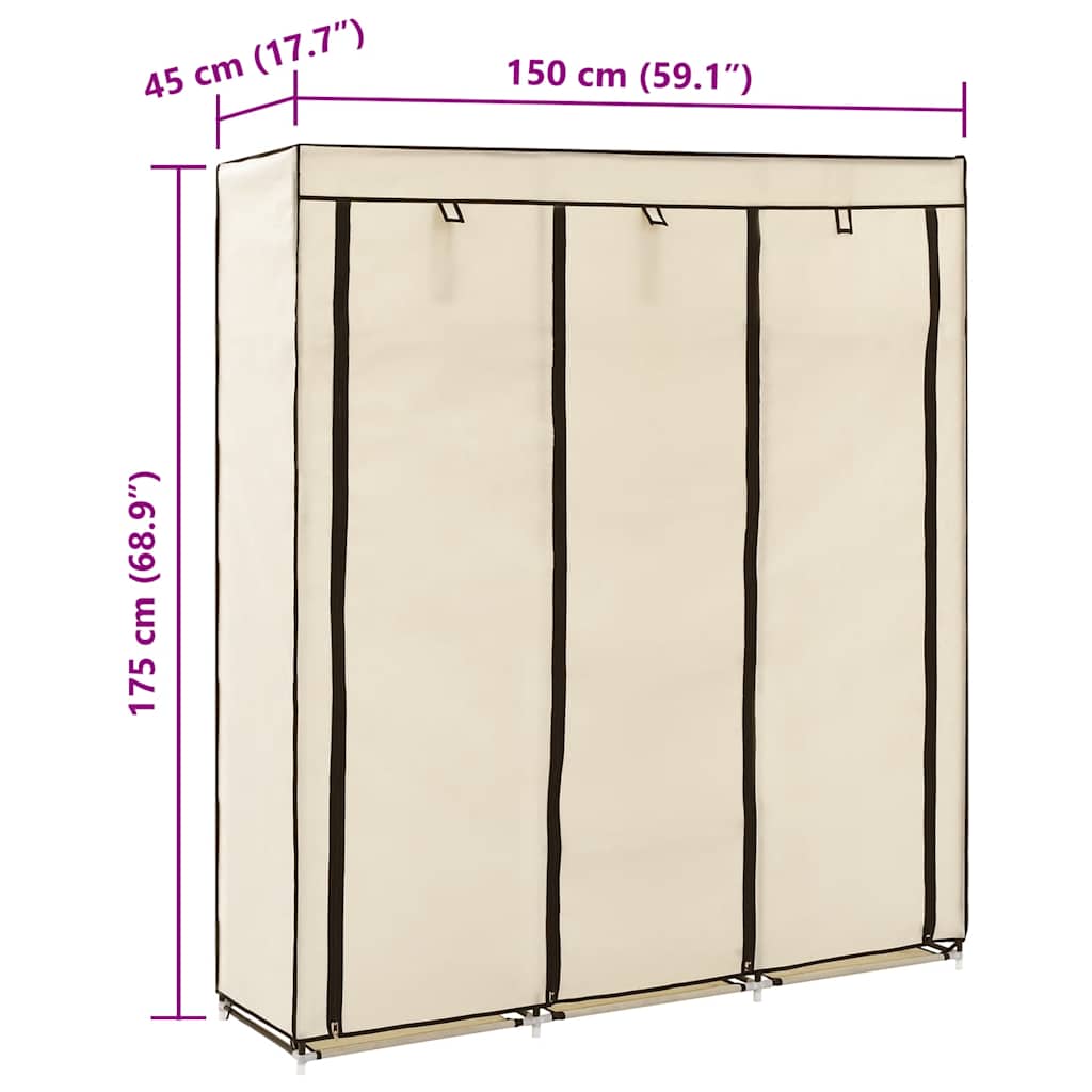 Wardrobe with Compartments and Rods Cream 150x45x175 cm Fabric