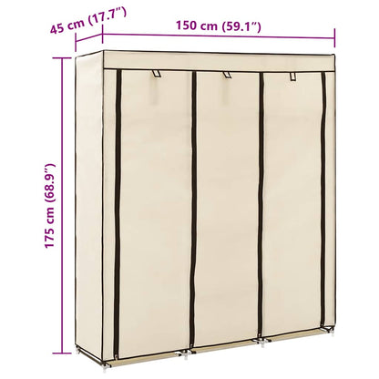 Wardrobe with Compartments and Rods Cream 150x45x175 cm Fabric