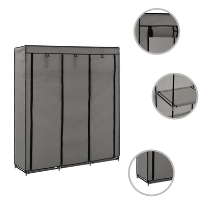 Wardrobe with Compartments and Rods Grey 150x45x175 cm Fabric