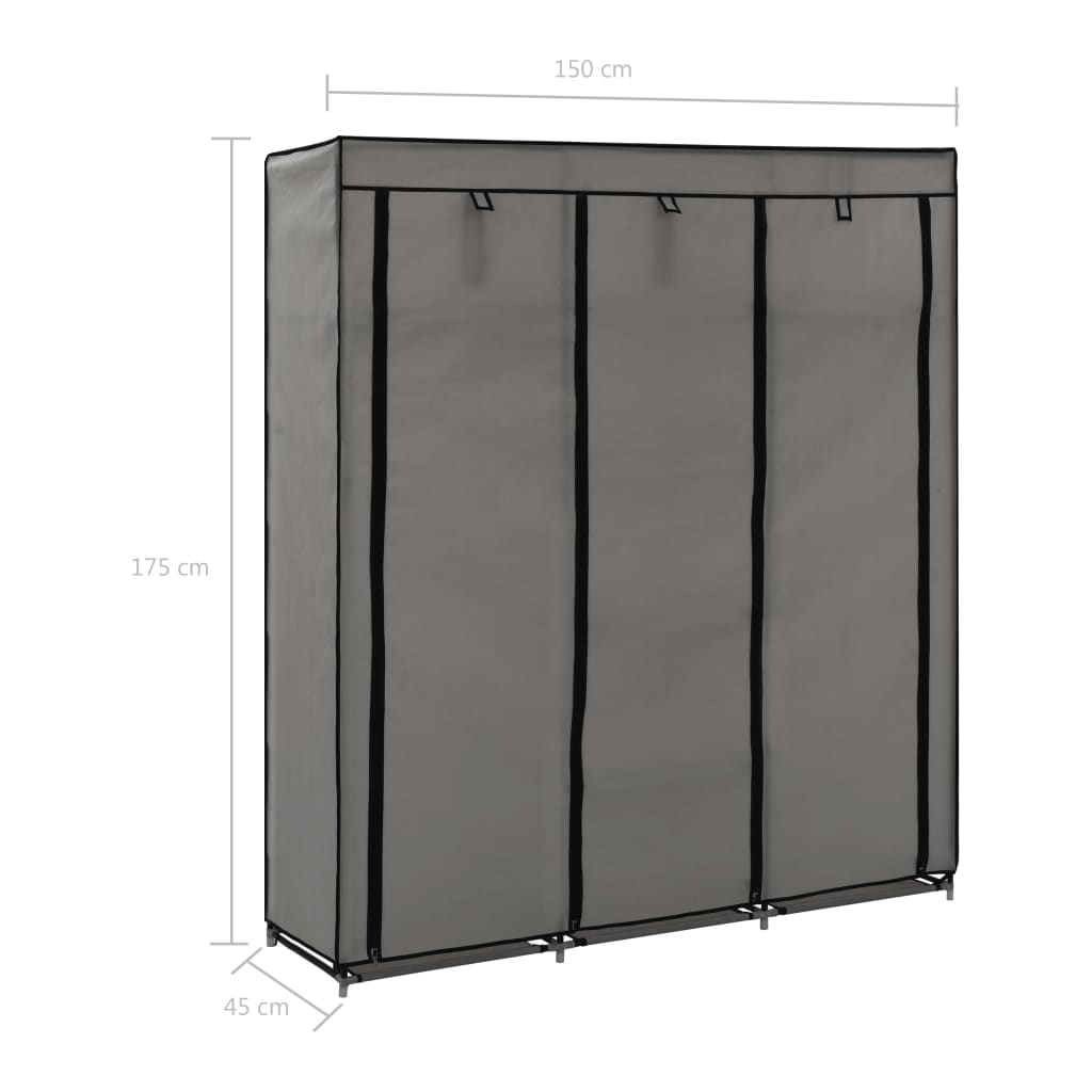 Wardrobe with Compartments and Rods Grey 150x45x175 cm Fabric