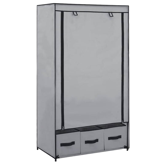 Wardrobe | Grey | Polyester, Iron | Medium | Collapsible | Wardrobe