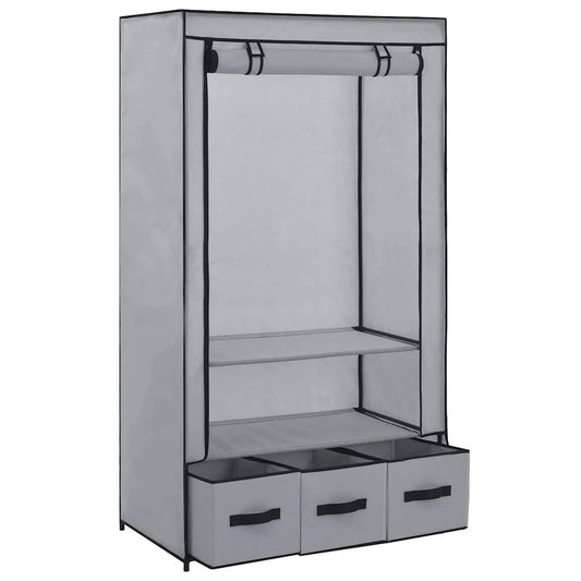 Wardrobe | Grey | Polyester, Iron | Medium | Collapsible | Wardrobe