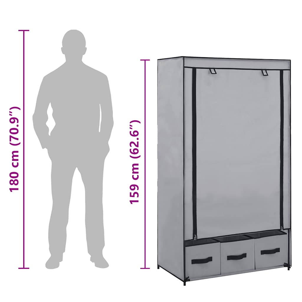 Wardrobe Grey 87x49x159 cm Fabric