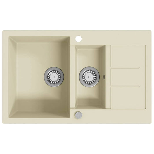 144858 vidaXL Granite Kitchen Sink Double Basins Beige