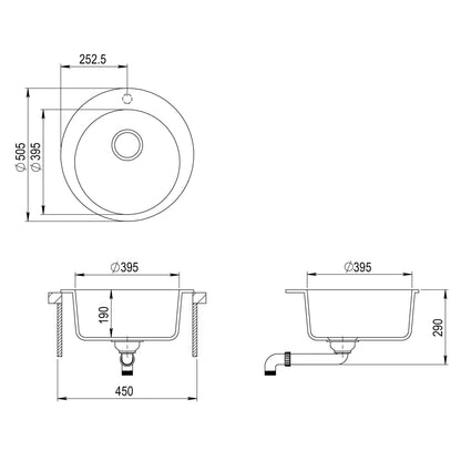 Granite Kitchen Sink Single Basin Round White