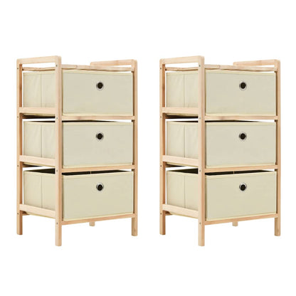 Storage Racks with 3 Fabric Baskets 2 pcs Beige Cedar Wood