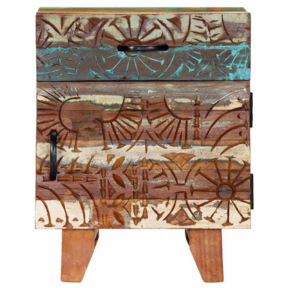 247911 vidaXL Hand Carved Bedside Cabinet 40x30x50 cm Solid Reclaimed Wood