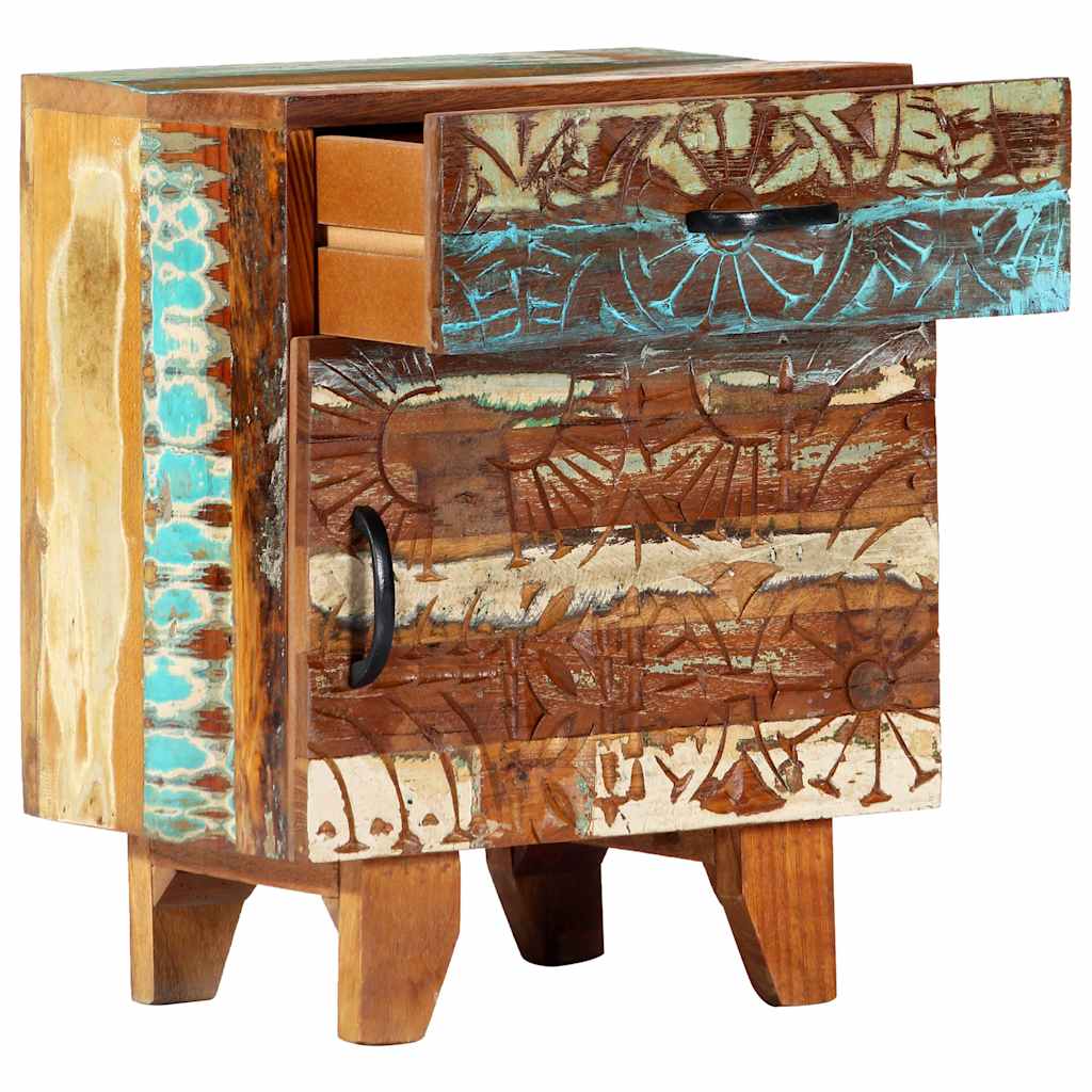 247911 vidaXL Hand Carved Bedside Cabinet 40x30x50 cm Solid Reclaimed Wood