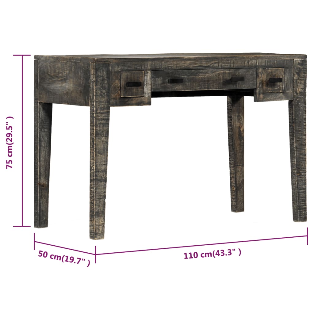 Desk Black 110x50x75 cm Solid Mango Wood
