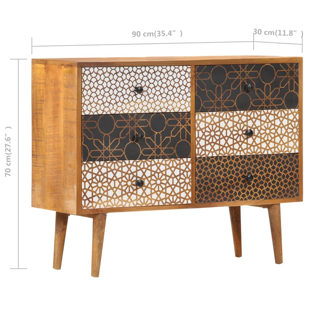 Sideboard | Brown with printed patterns | Solid mango wood, MDF | Medium