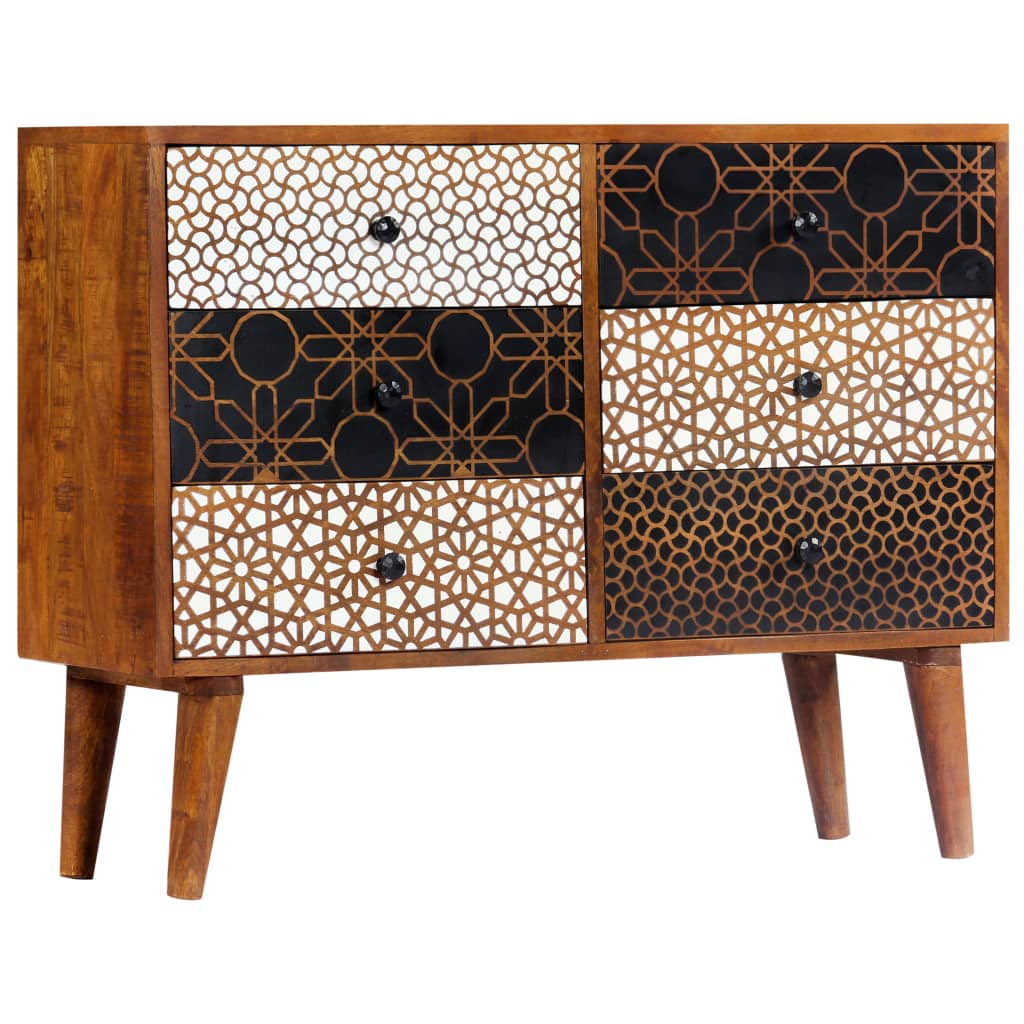 Sideboard | Brown with printed patterns | Solid mango wood, MDF | Medium