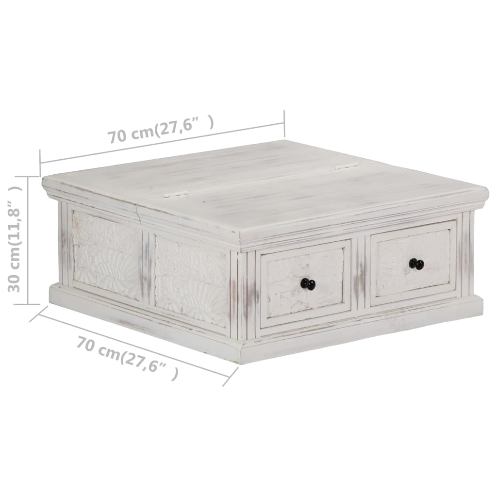 Coffee Table White 70x70x30 cm Solid Mango Wood