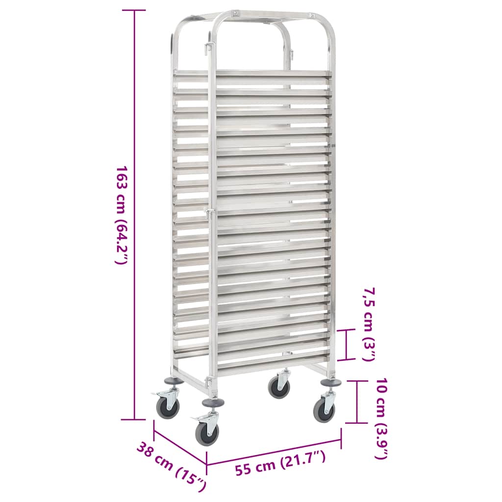 Kitchen Trolley for 16 Trays 38x55x163 cm Stainless Steel