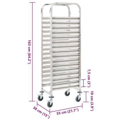 Kitchen Trolley for 16 Trays 38x55x163 cm Stainless Steel