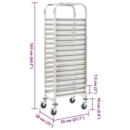 50920 vidaXL Kitchen Trolley for 16 Trays 38x55x163 cm Stainless Steel