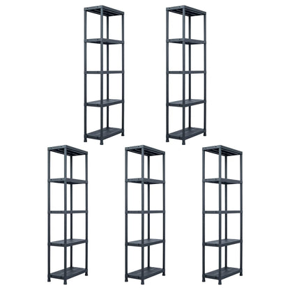 Storage Shelf Racks 5 pcs Black 125 kg 60x30x180 cm Plastic