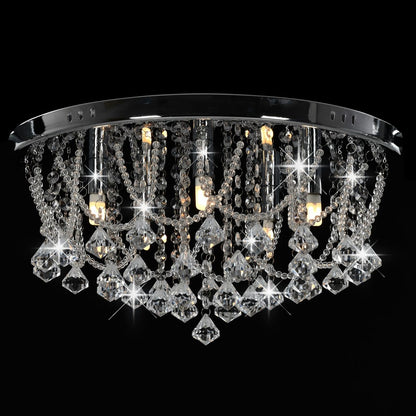 Ceiling Lamp with Crystal Beads Silver Round 4 x G9 Bulbs