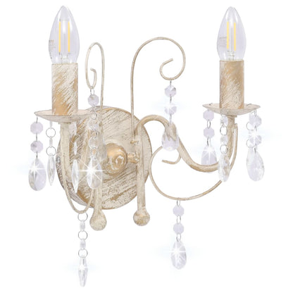 Wall Lamp with Beads Antique White 2 x E14 Bulbs