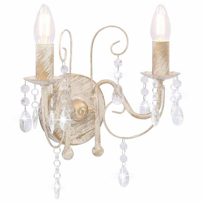 Wall Lamp with Beads Antique White 2 x E14 Bulbs