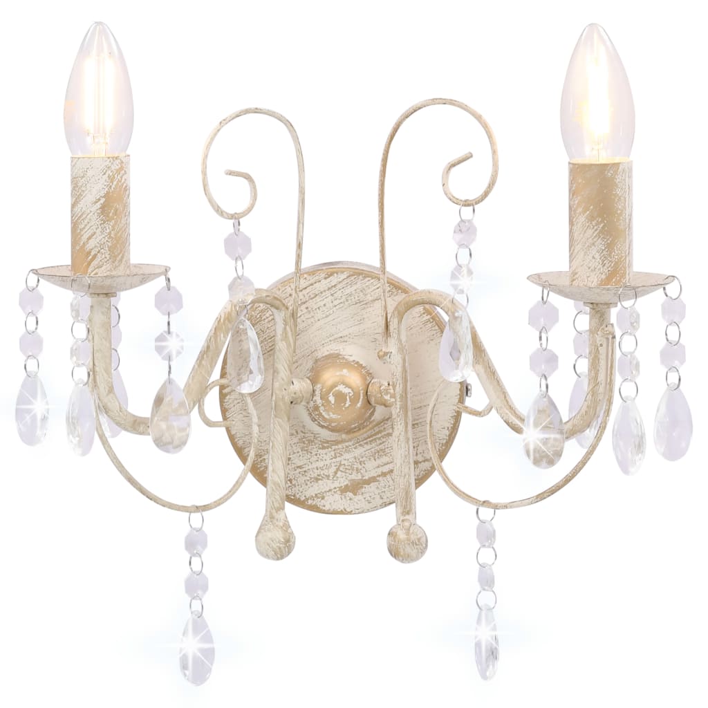 Wall Lamp with Beads Antique White 2 x E14 Bulbs