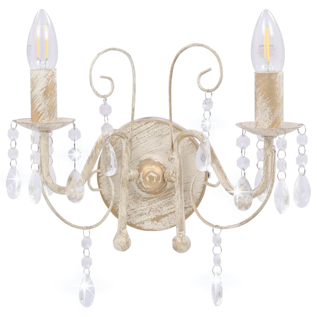 Wall Lamp with Beads Antique White 2 x E14 Bulbs