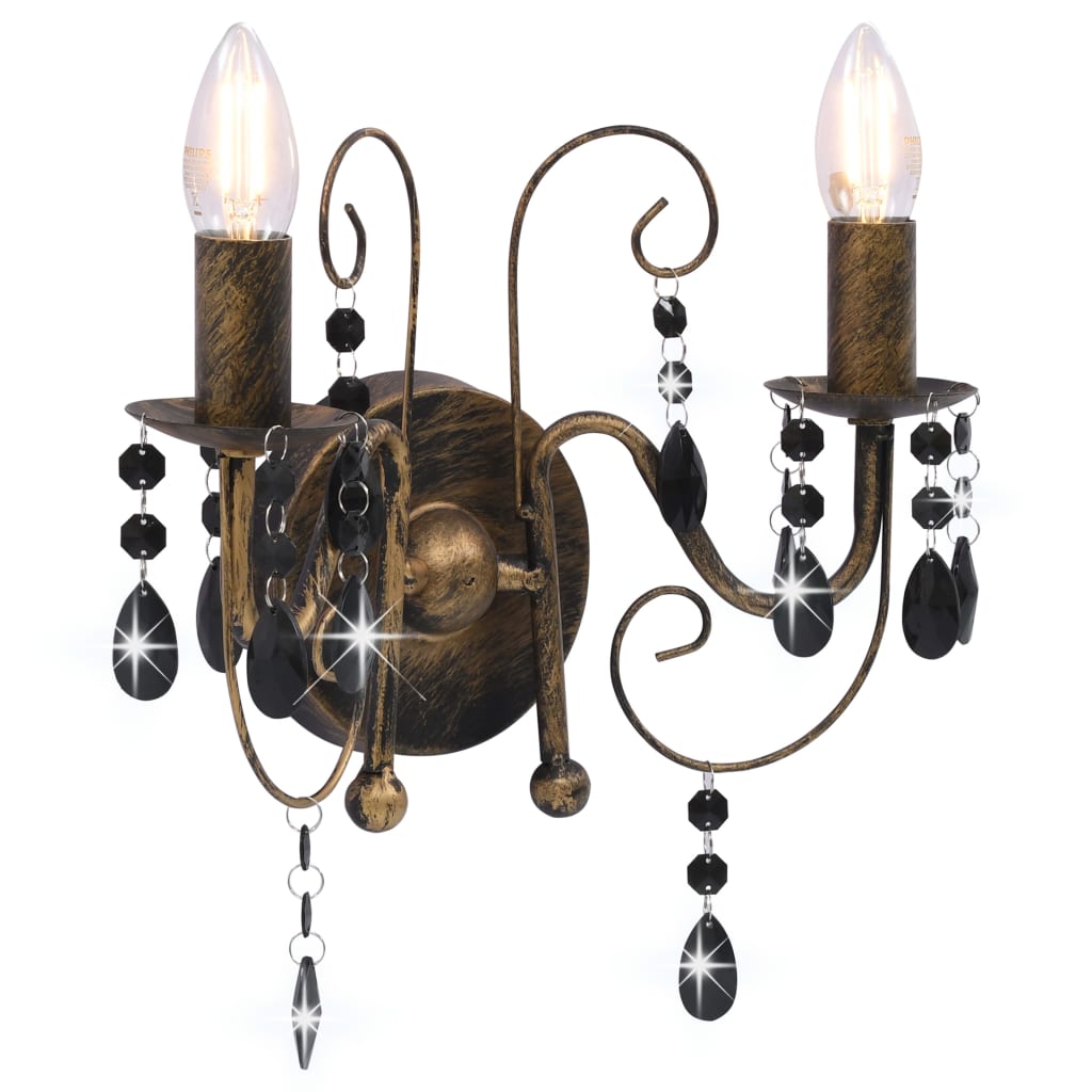 Wall Lamp with Beads Antique Black 2 x E14 Bulbs