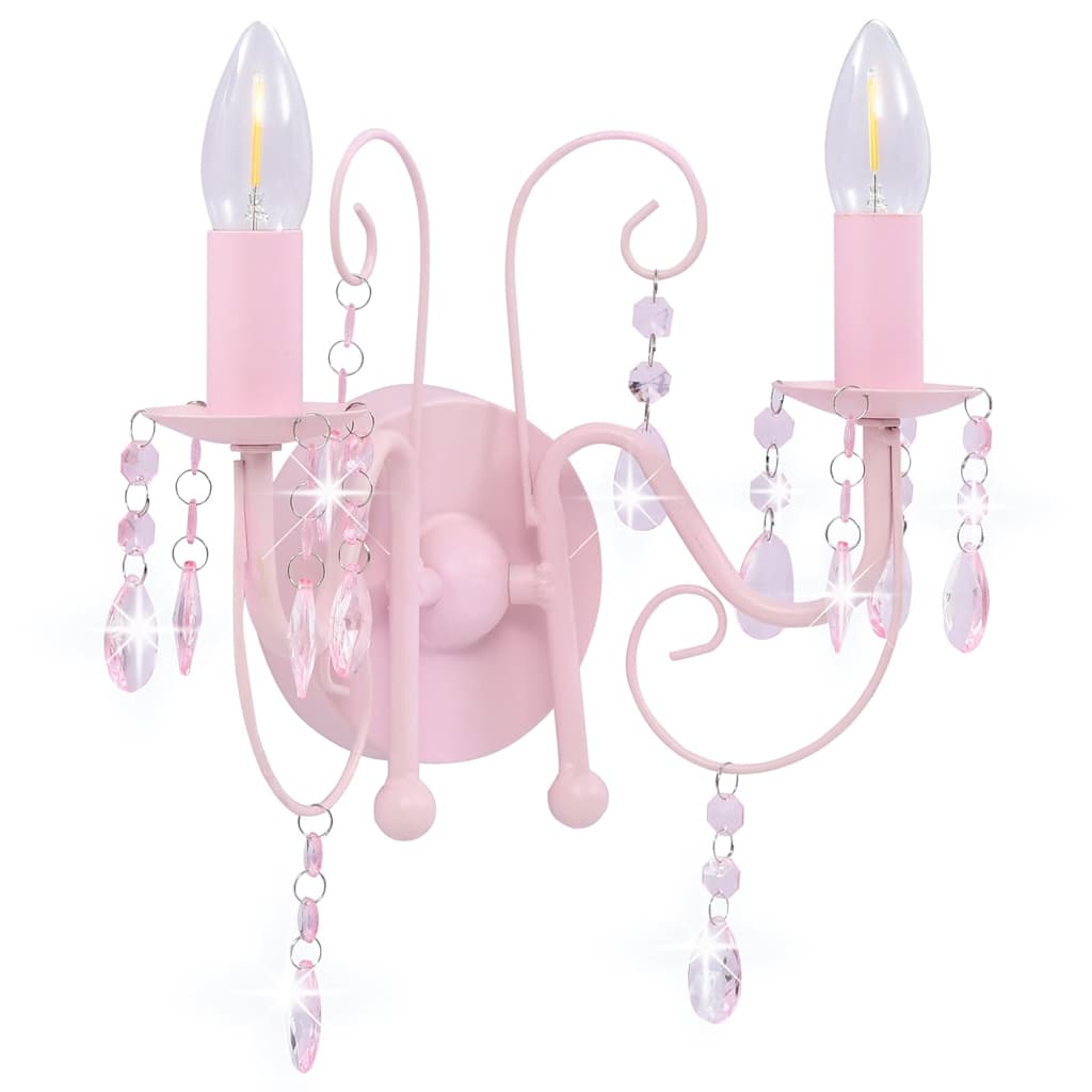 Wall Lamp with Beads Pink 2 x E14 Bulbs