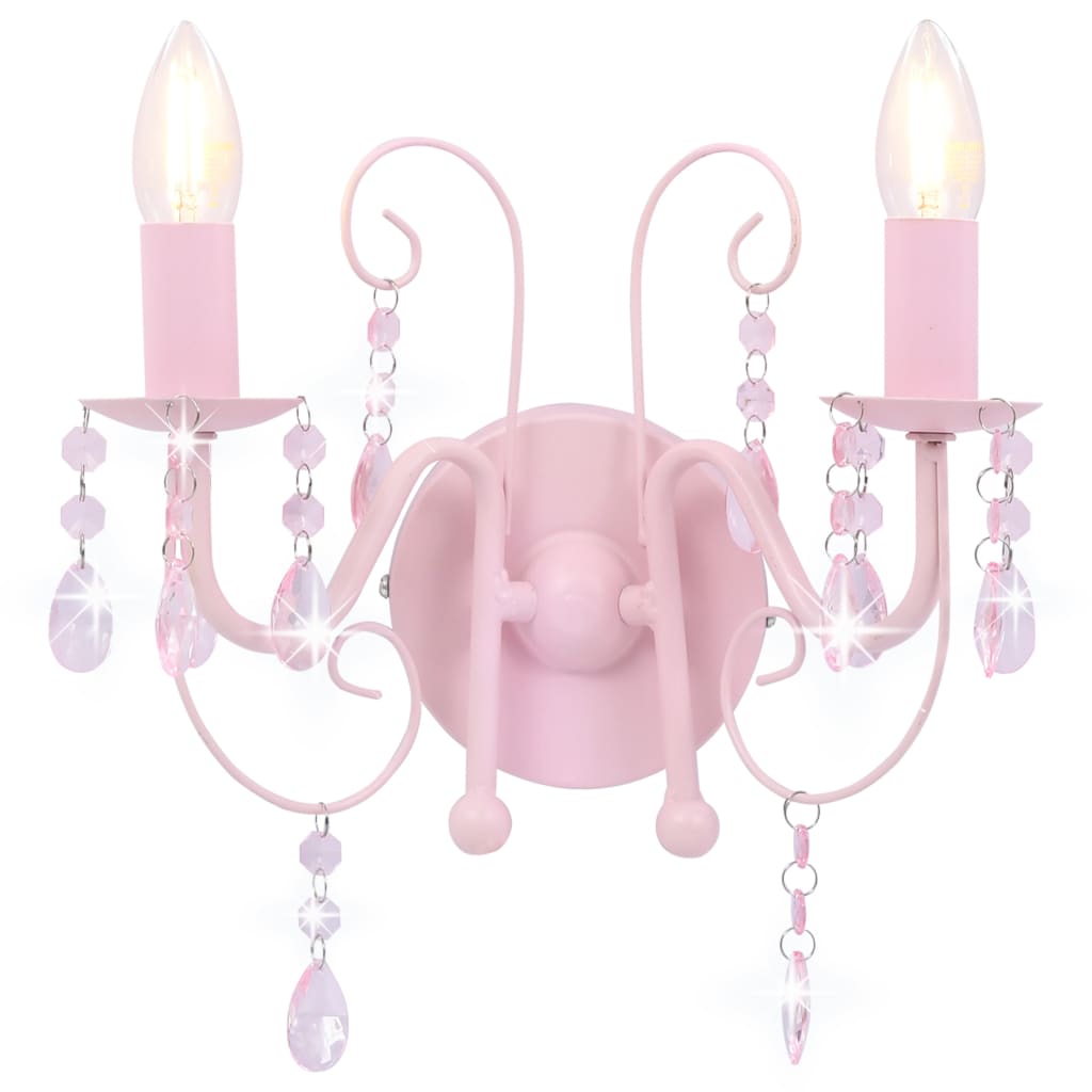 Wall Lamp with Beads Pink 2 x E14 Bulbs