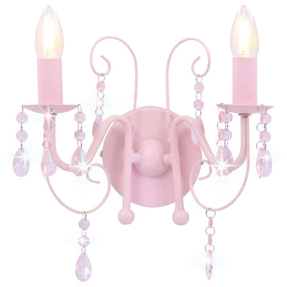 Wall Lamp with Beads Pink 2 x E14 Bulbs