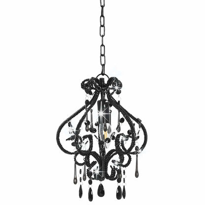 Ceiling Lamp with Beads Black Round E14