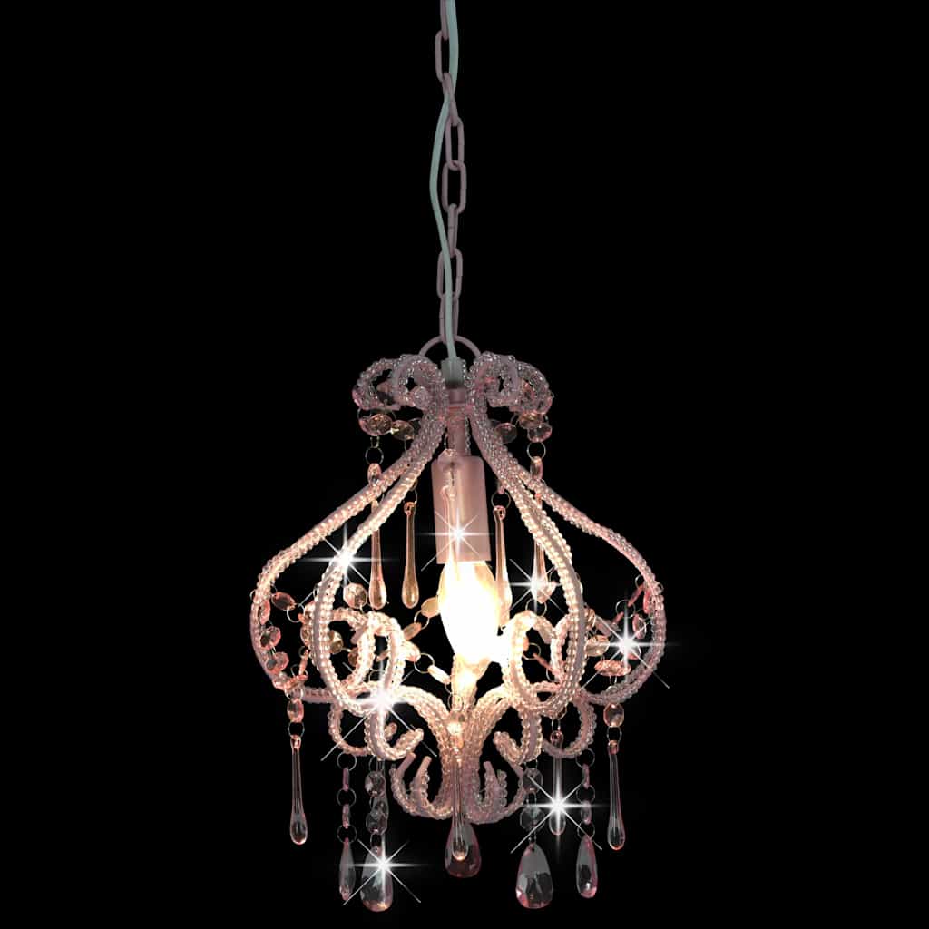 Ceiling Lamp with Beads Pink Round E14