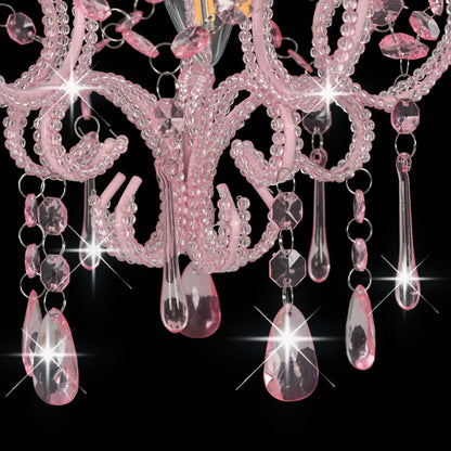 Ceiling Lamp with Beads Pink Round E14