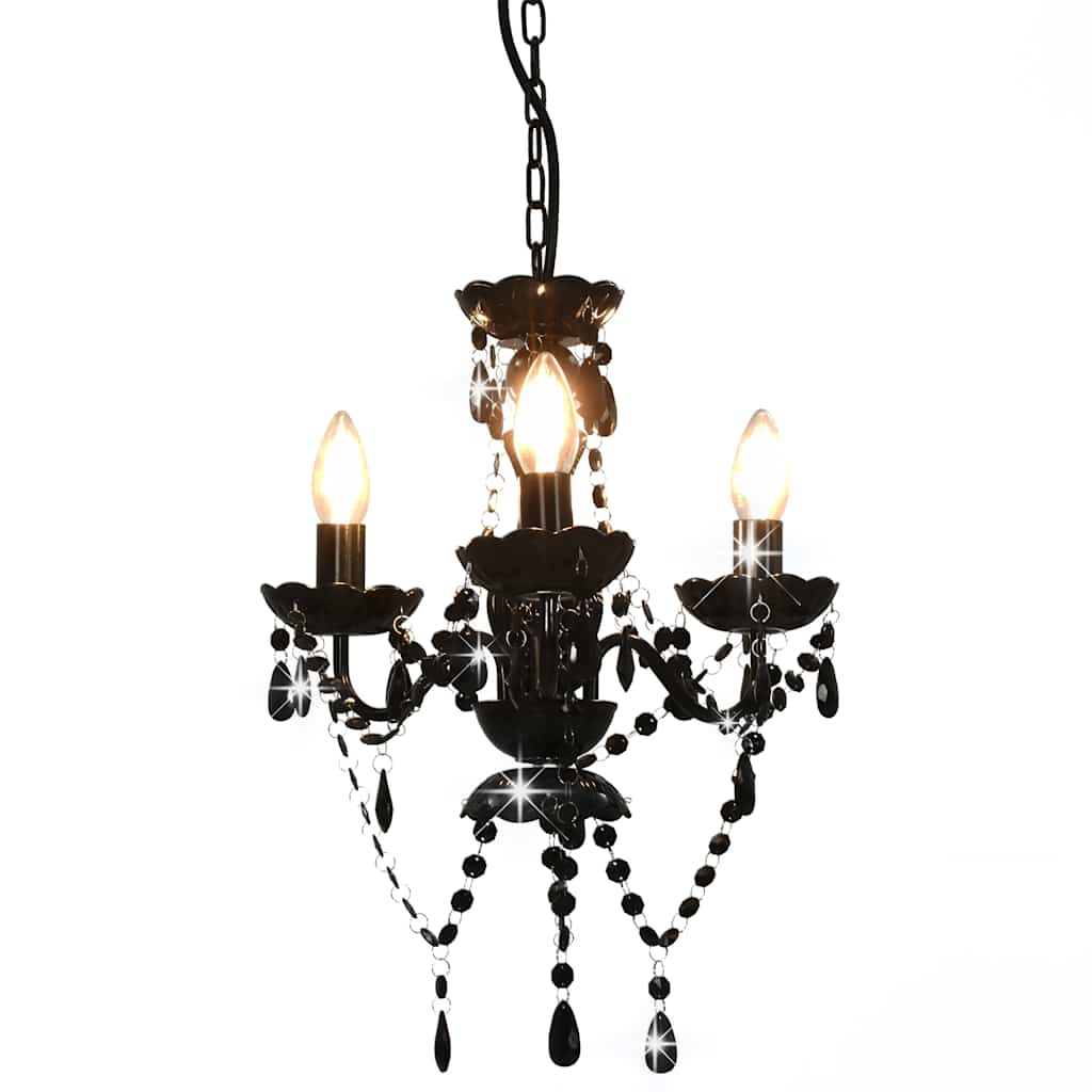 Chandelier with Beads Black Round 3 x E14