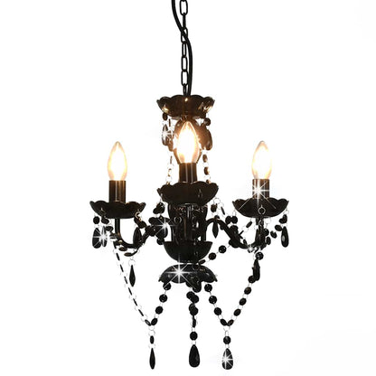 Chandelier with Beads Black Round 3 x E14
