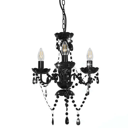 Chandelier with Beads Black Round 3 x E14