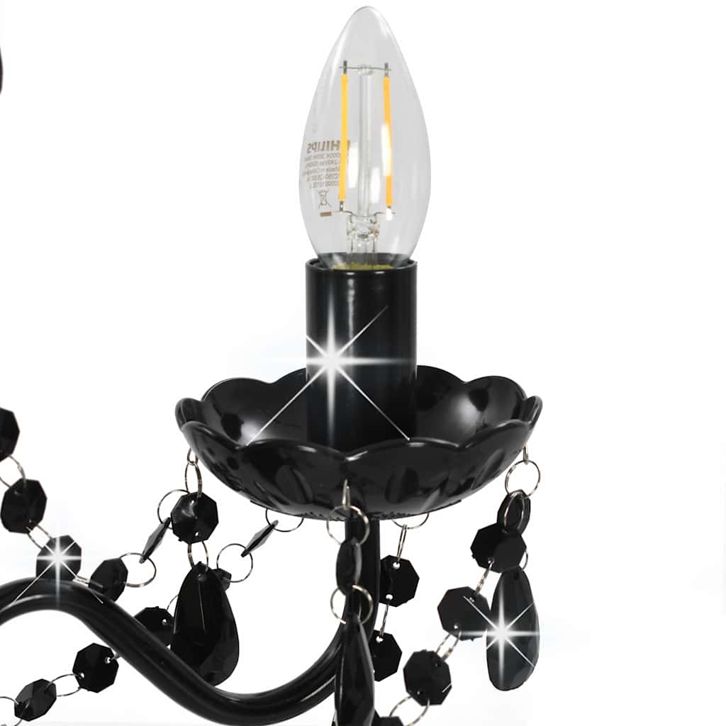 Chandelier with Beads Black Round 3 x E14