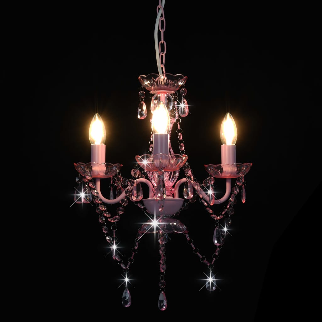Chandelier with Beads Pink Round 3 x E14