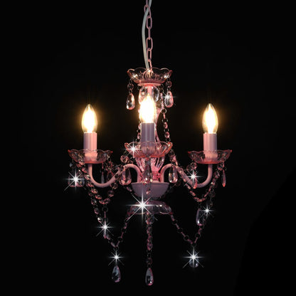 Chandelier with Beads Pink Round 3 x E14