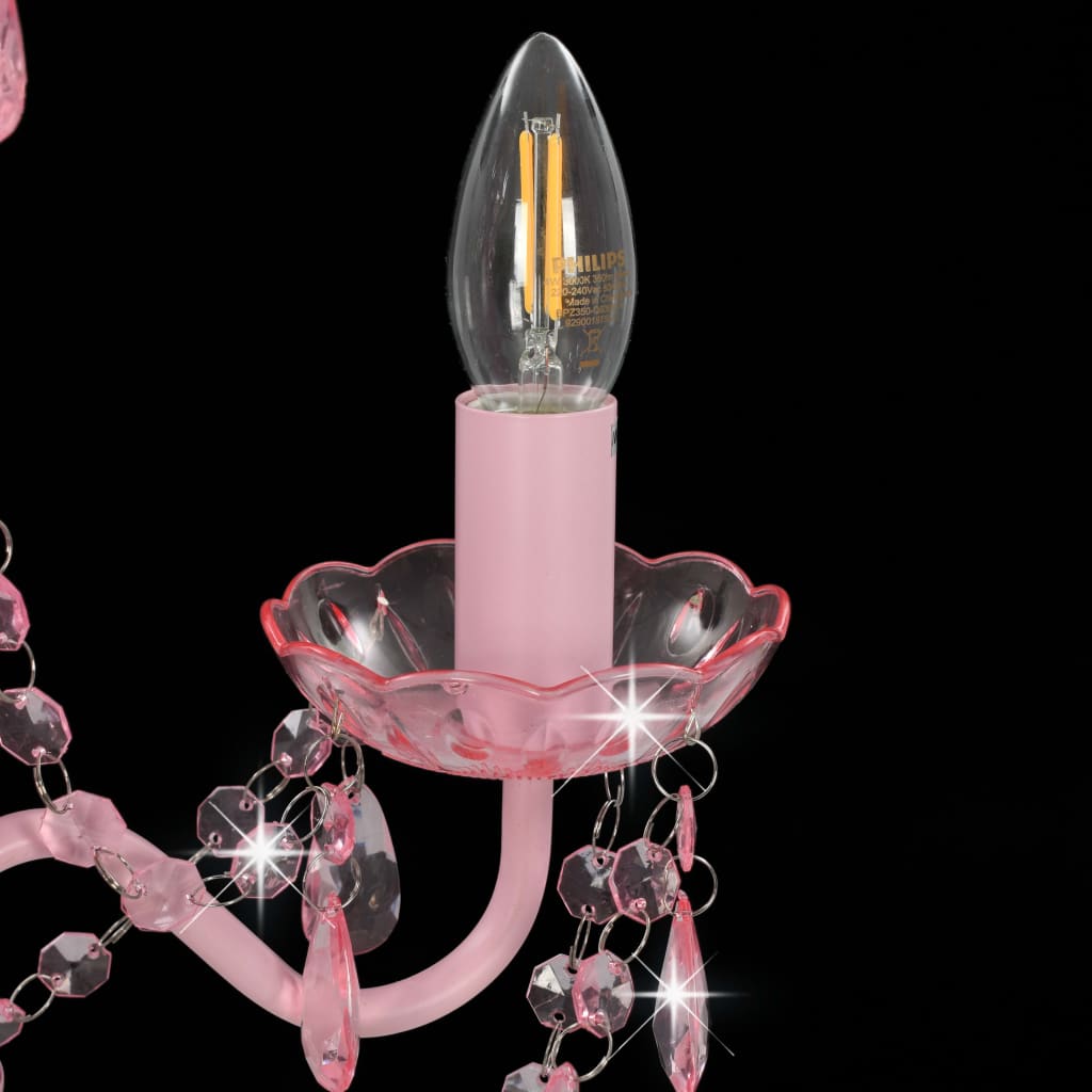 Chandelier with Beads Pink Round 3 x E14