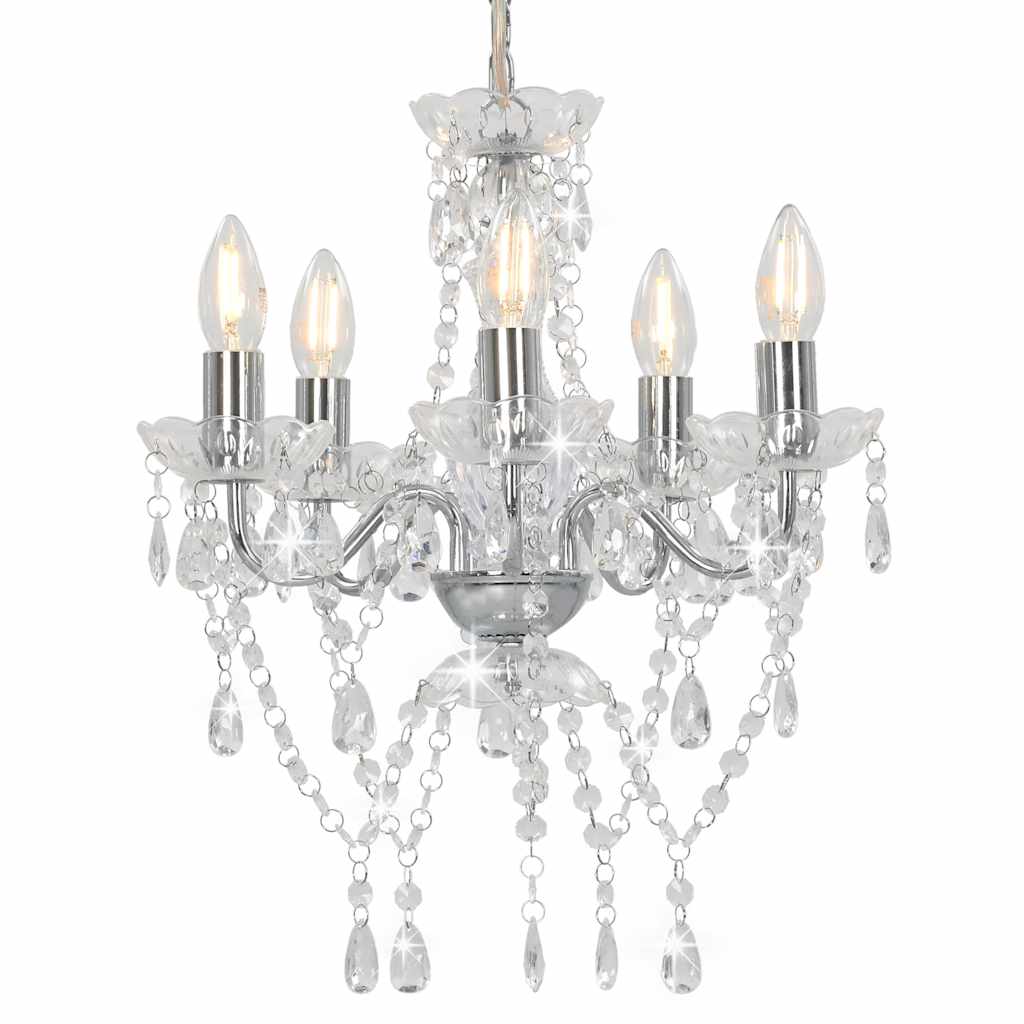 281601 vidaXL Chandelier with Crystal Beads Silver Round 5 x E14