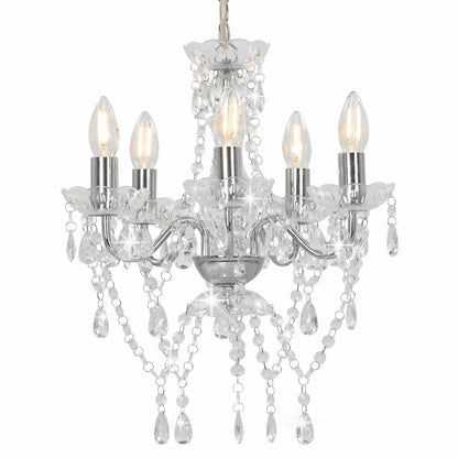 281601 vidaXL Chandelier with Crystal Beads Silver Round 5 x E14