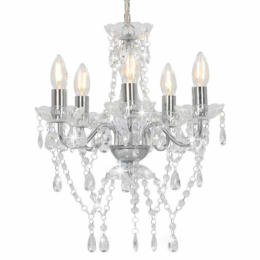 281601 vidaXL Chandelier with Crystal Beads Silver Round 5 x E14